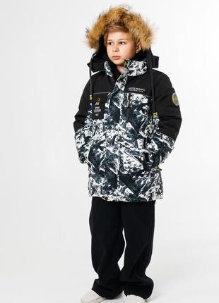 Куртка зима shengyuan для мальчика 5-10 лет , черный с белым, 140