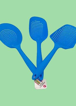 Набор ложек-шумовок поварских глубоких пластиковых пельменных перфорированных 3 штуки l 33 cm variomarket