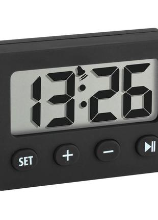 Будильник цифровой tfa 60201401 с таймером и секундомером, чорный, 59x14x42 мм