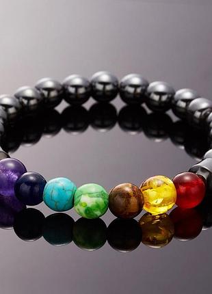 Браслет черный с разноцветными бусинами 7 чакр