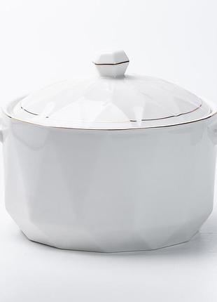 Супниця 2.2 літра керамічна каструля бульйонниця ø 20 см з кришкою та ручками для дому та ресторану біла