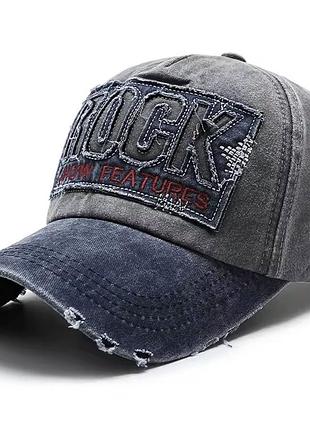 Кепка бейсболка логотип "rock" с изогнутым козырьком серый, унисекс wuke one size