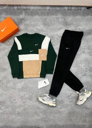 Зимний спортивный костюм nike ducks трехцветный | свитшот и штаны найк на флисе | мужской свитшот и брюки