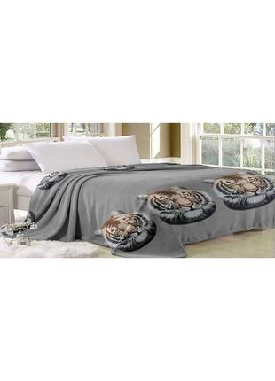 Плед-покрывало из флиса серое тигры полуторный 160х210 см