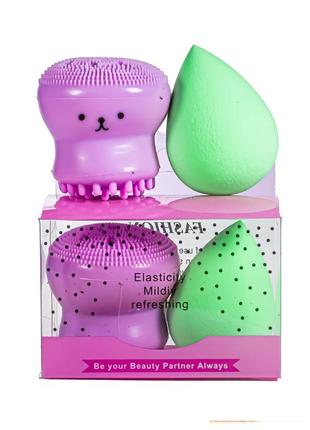 Набір 2 в 1 puffy спонж для макіяжу та щітка для очищення обличчя2 фото