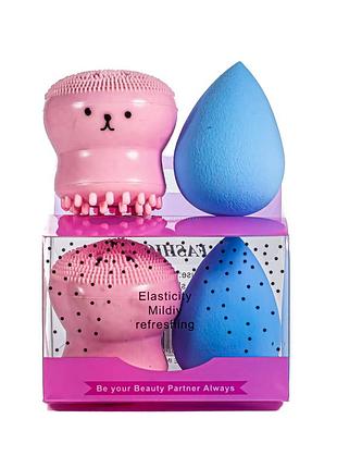 Набір 2 в 1 puffy спонж для макіяжу та щітка для очищення обличчя5 фото