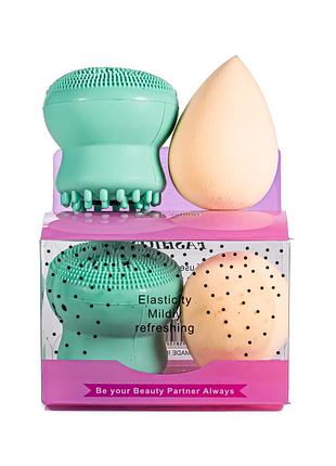 Набір 2 в 1 puffy спонж для макіяжу та щітка для очищення обличчя4 фото
