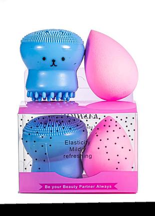 Набір 2 в 1 puffy спонж для макіяжу та щітка для очищення обличчя6 фото