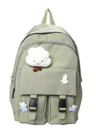 Рюкзак с карманами 3856 женский детский школьный портфель зеленый