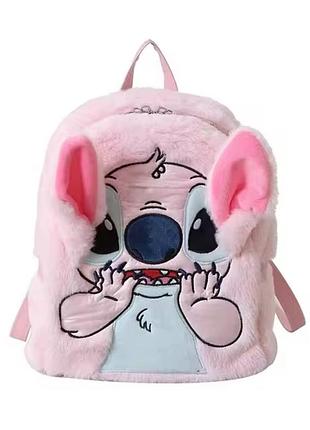 Рюкзак плюшевый детский стич, disney lilo and stitch, 24x19x11см, розовый