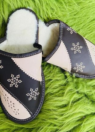 Домашні капці з овечої шерсті жіночі "сніжинки" 36,37 розміри