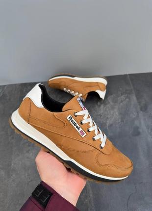 Кроссовки кожаные мужские, осенние кроссовки reebok под джинсы для мужчин *210 риж/б* prime