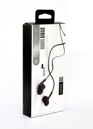 Навушники дротові 4you gemini (плоский шнур, sport) black