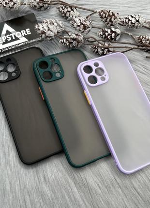 Чохол матовий протиударний для iphone 12 pro із закритою камерою чорний прозорий