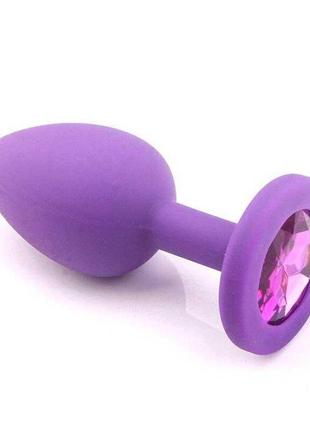 Силиконовая анальная пробка с кристаллом - фиолетовый - 2.7*7 см – анальные игрушки