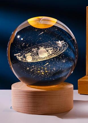 Світлодіодний  світильник нічник куля "сонячна система" 3d лазерне гравіювання тепле світло