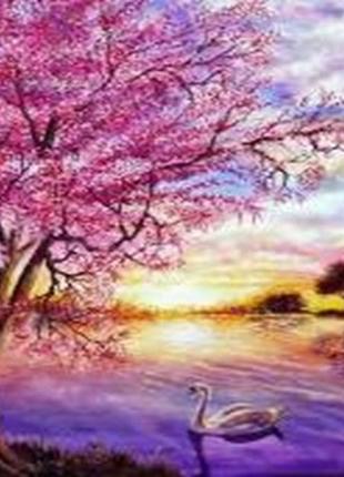 Алмазна вишивка. картина на картоні "бузковий вечір" , розмір 21х25