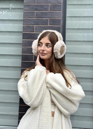 Теплі хутряні навушники зимові бежеві
