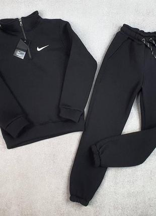 Теплий спортивний чорний костюм nike на хлопчика підлітка, дитячі флісові двійки найк синього кольору 10 -14 л