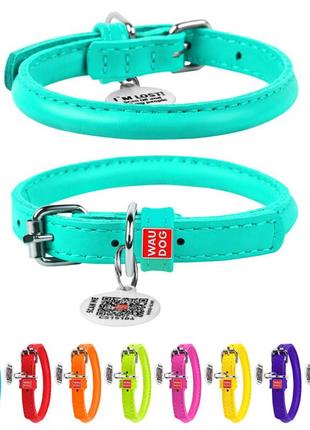 Нашийник для собак шкіряний waudog glamour з qr паспортом, круглий, д 8 мм, дов 20-25 см ментоловий