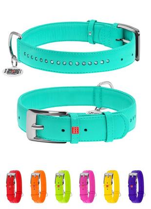 Нашийник для собак шкіряний waudog glamour з qr паспортом, подвійний зі стразами, m, ш 20 мм, дов 30-39 см