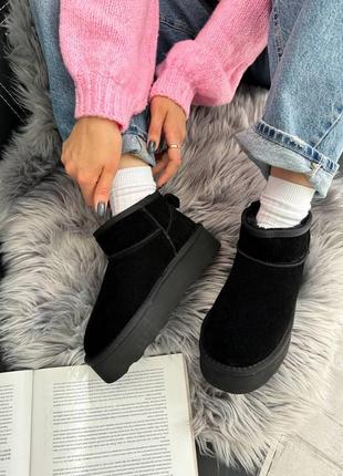 Натуральные черные укороченные угги😍