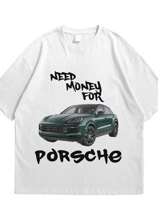 Футболка з принтом hugo boss porsche cayenne xxl білий