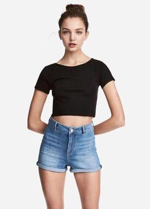 Футболка укороченая для женщины h&m 0476583-7 m черный