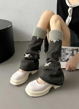 Гетры широкие расклешеные со звездочками серые one size