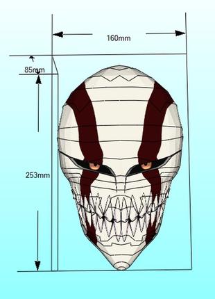 Маска ічіго  ichigo mask bleachконструктор з картону паперкрафт papercraft ігровий персонаж пазл 3д фігура