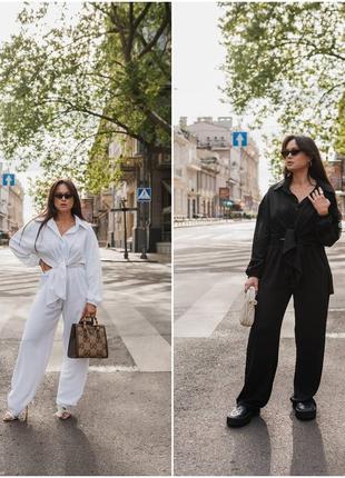 Костюм женский брючный рубашка и штани из жатки размеры норма и батал