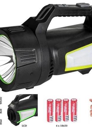 Фонарь кемпинг переносной t100a-10w+2cob с боковыми led white/red/blue, аккумуляторная лампа для кемпинга