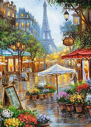 Алмазная вышивка. картина на подрамнике "парижский вечер",  40х50см, квадратные стразы