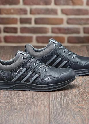 Осенние весенние осенние мужские кожаные кроссовки noir adidas terrex черные из натуральной кожи весна осень *25/8*