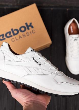 Мужские кожаные кроссовки reebok (рибок) белые весенние осенние из натуральной кожи *210 white* prime