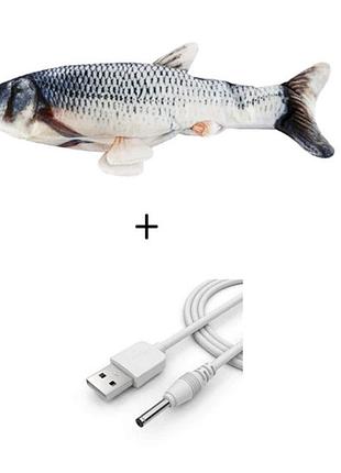 Игрушка для котов вибрирующая плюшевая рыба белый амур 3d catnip