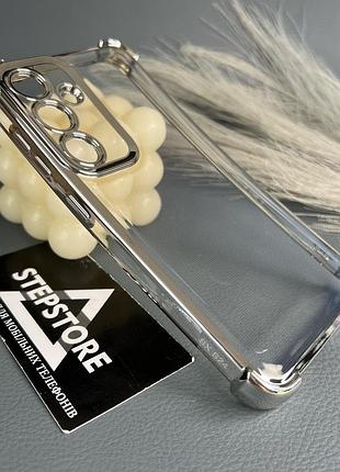 Чехол для samsung s24 прозрачный с хромированным ободком уголками защита камеры противоударный