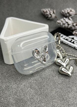 Чохол для apple airpods pro 2 серце прозорий з карабіном брелоком протиударний силіконовий