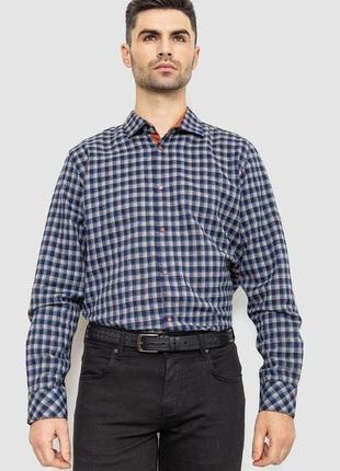 Рубашка мужская в клетку байковая, цвет сине-бежевый, 214r115-35-195