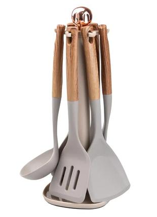 Набор кухонных принадлежностей на подставке 6 штук, дерево