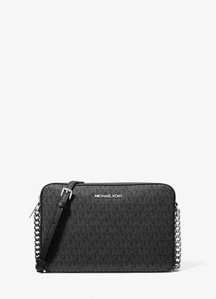 Сумка крос-боді жіноча michael kors jet set large logo чорна (у подарунковій упаковці)