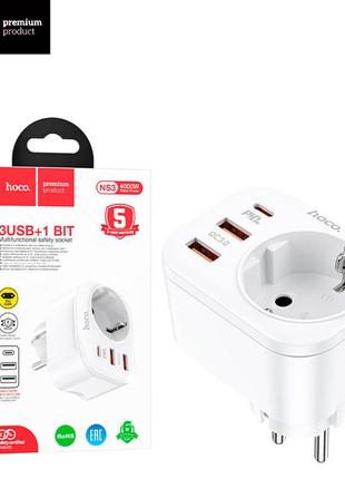 Сетевое зарядное устройство hoco ns3 pd20w + qc3.0 2usb 1 розетка white