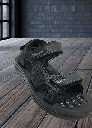 Розміри! 41,45 чоловічі сандалі із екошкіри на трьох регульованих липучках спортивні босоніжки  чорні