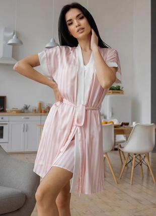 Женский комплект в полоску с ночнушкой розміри до 64 розміру к1901н светлая полоска