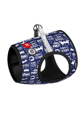 Шлея для собак м'яка waudog clothes з qr паспортом, малюнок "бетмен біло-блакитний", xs2, в 28-31 см, с 20-22