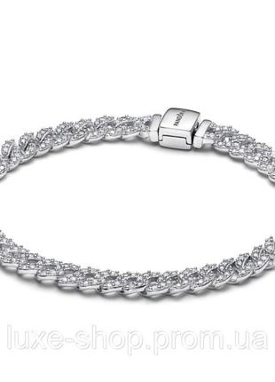 Срібний браслет пандора "сяюче паве" pandora, браслет на руку пандора з камінцями 925 проба з логотипом