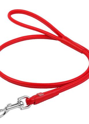 Повідець для собак шкіряний waudog glamour круглий, д 8 мм, дов 122 см червоний