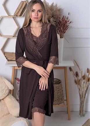 Халат жіночий бавовняний хш1112 шоколадний