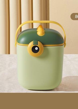 Контейнер для зберігання дитячої сухої суміші 800 мл з мірною ложечкою динозавр світло зелений