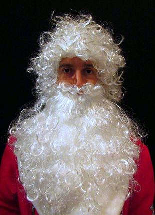 Борода 40 см 70 г + парик 110 г белые св.николая/санта клауса/д.мороза/старца/колдуна, №24 идеальный